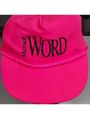 Vintage 80s Pink Microsoft Word Baseball Cap Nylon Hat OSFM